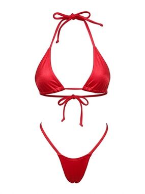 Basic Red G String Thong Bikini Set - Microkini - EXOTIC DANCEWEAR